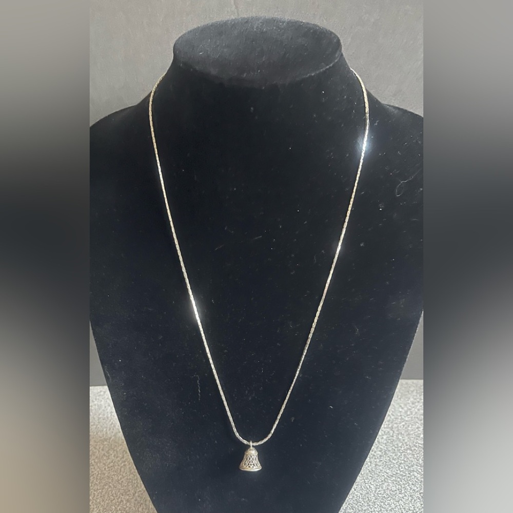 Vintage Sterling Silver Bell Pendant Necklace With Chain
